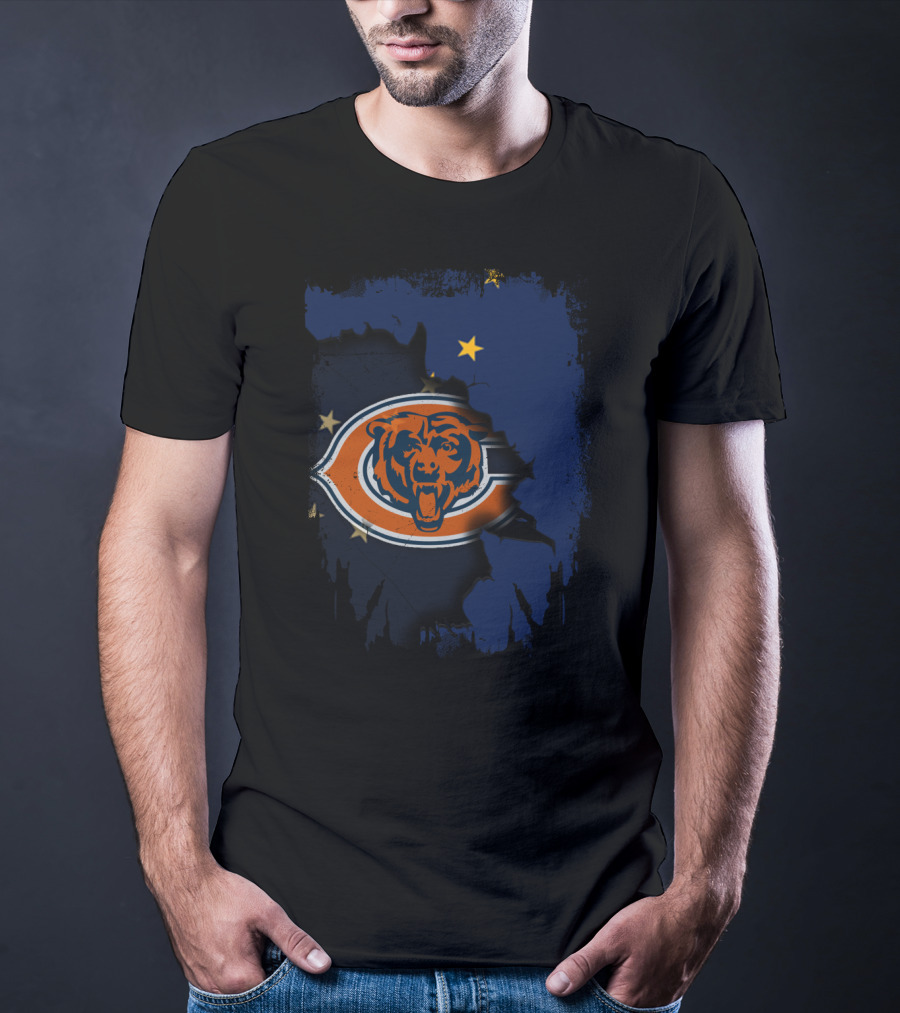 Alaska Map With Chicago Bears Logo And Stars T-Shirt