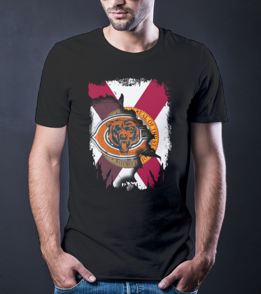 Florida Flag With Chicago Bears Logo Overlay T-Shirt