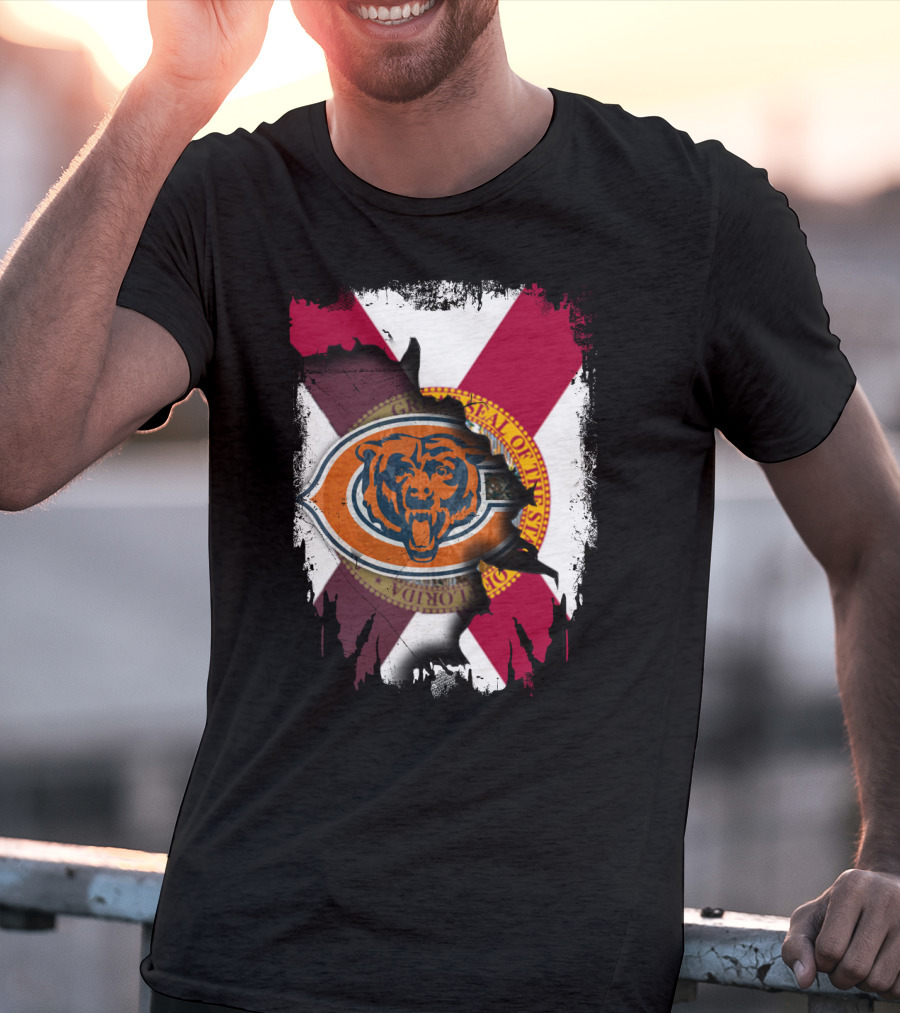 Florida Flag With Chicago Bears Logo Overlay T-Shirt
