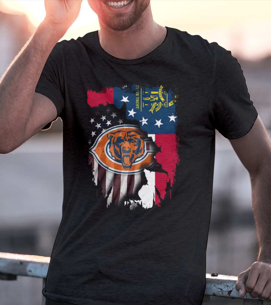 Bear Logo With Georgia And American Flags T-Shirt