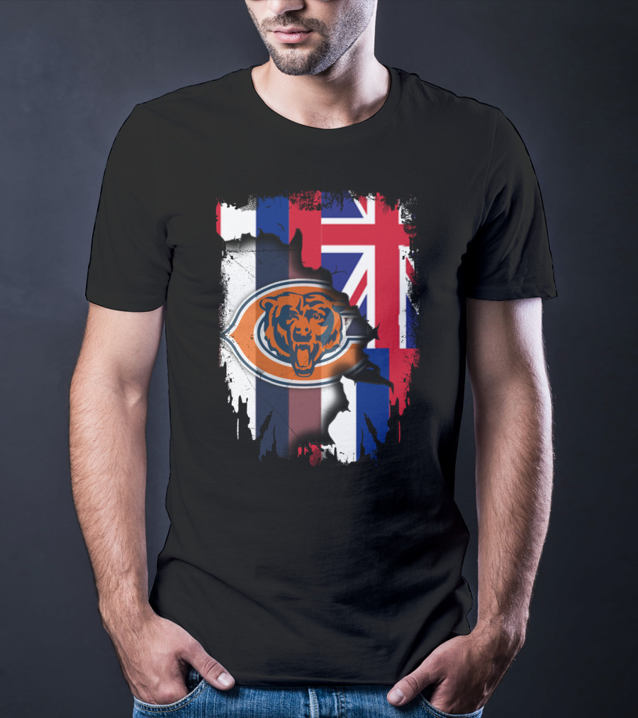 Chicago Bears Logo With Hawaiian Flag Background T-Shirt