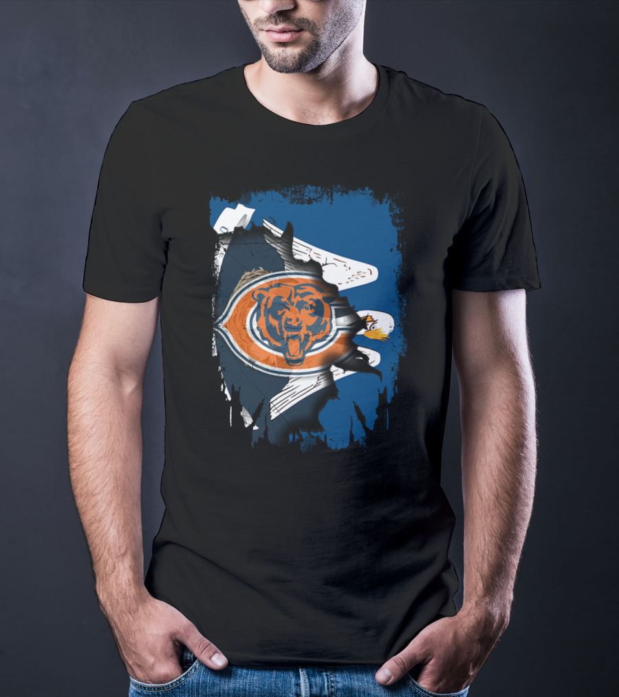 Bears Logo With Eagle Overlay On Torn Blue Background T-Shirt