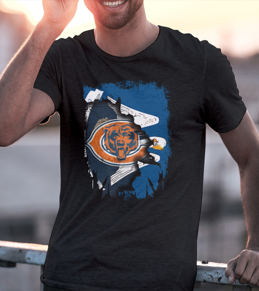 Bears Logo With Eagle Overlay On Torn Blue Background T-Shirt