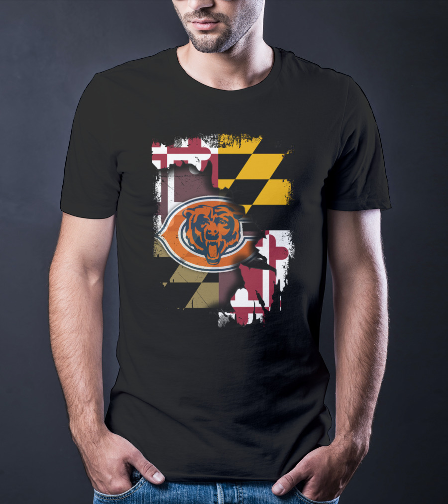 Maryland Flag With Chicago Bears Logo Integration T-Shirt