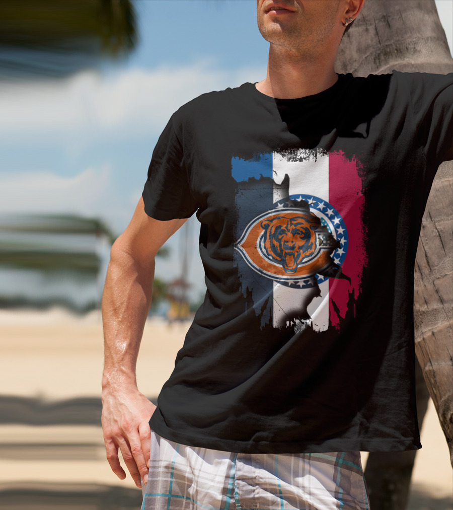 Chicago Bears Emblem Over Missouri Flag Colors T-Shirt