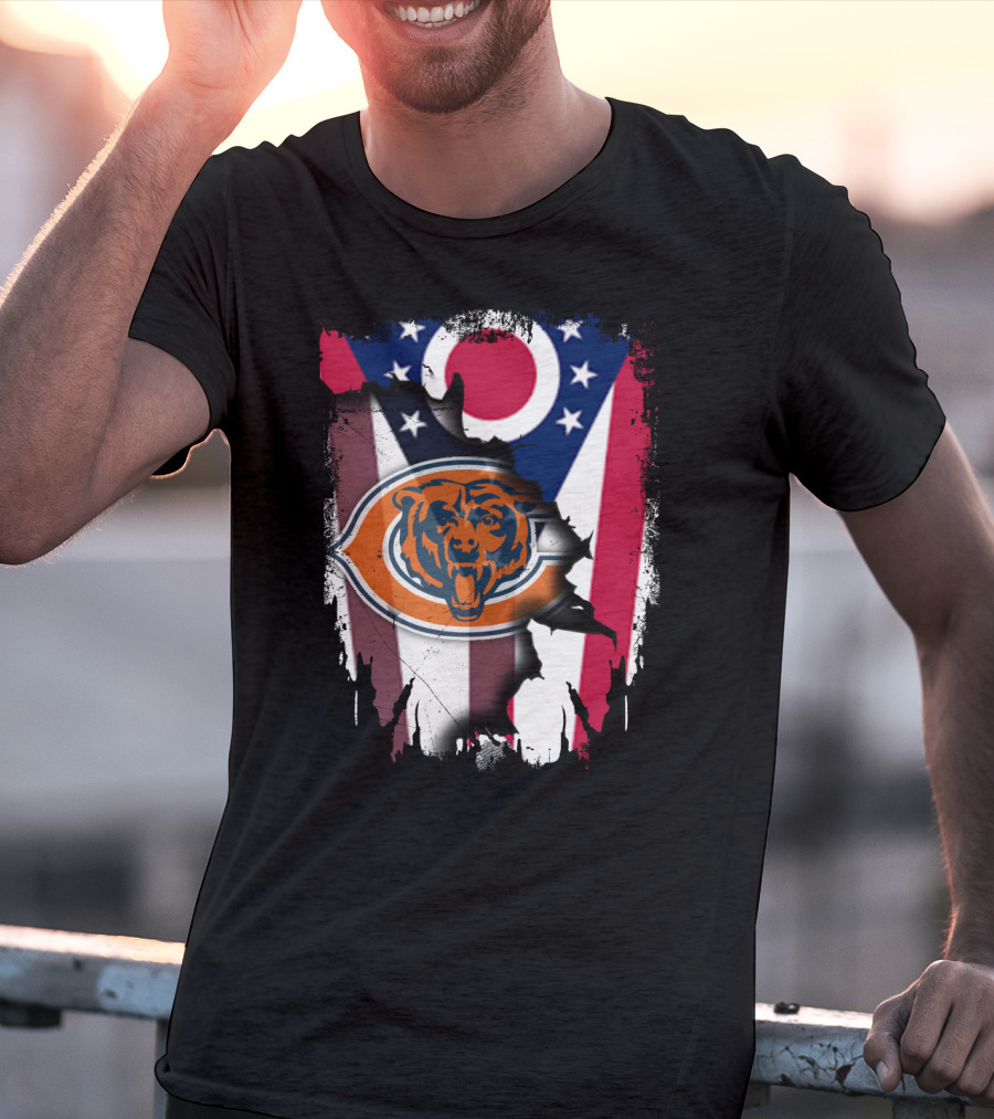 Ohio Flag With Chicago Bears Logo Representing Togetherness T-Shirt