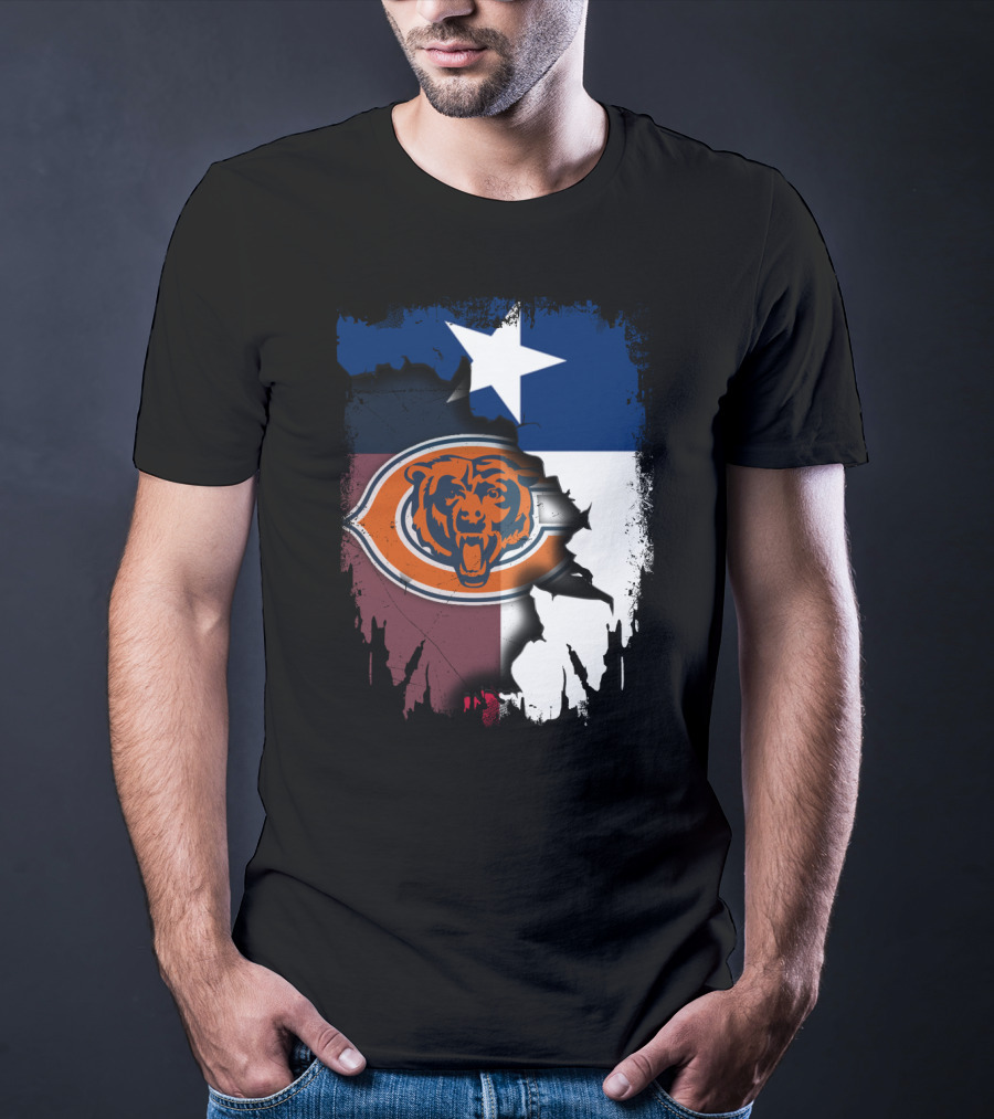 Texas Flag And Chicago Bears Logo Together T-Shirt