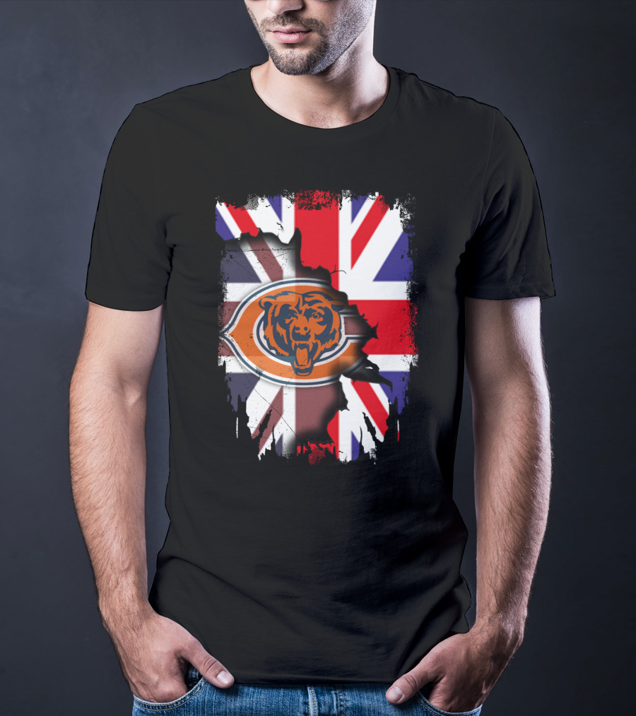 United Kingdom Flag With Chicago Bears Logo Overlap T-Shirt