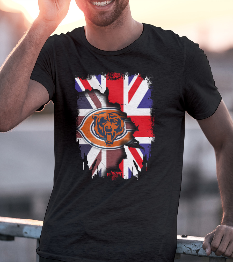 United Kingdom Flag With Chicago Bears Logo Overlap T-Shirt