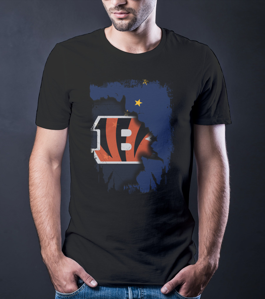 Alaska Map With Cincinnati Bengals Logo T-Shirt