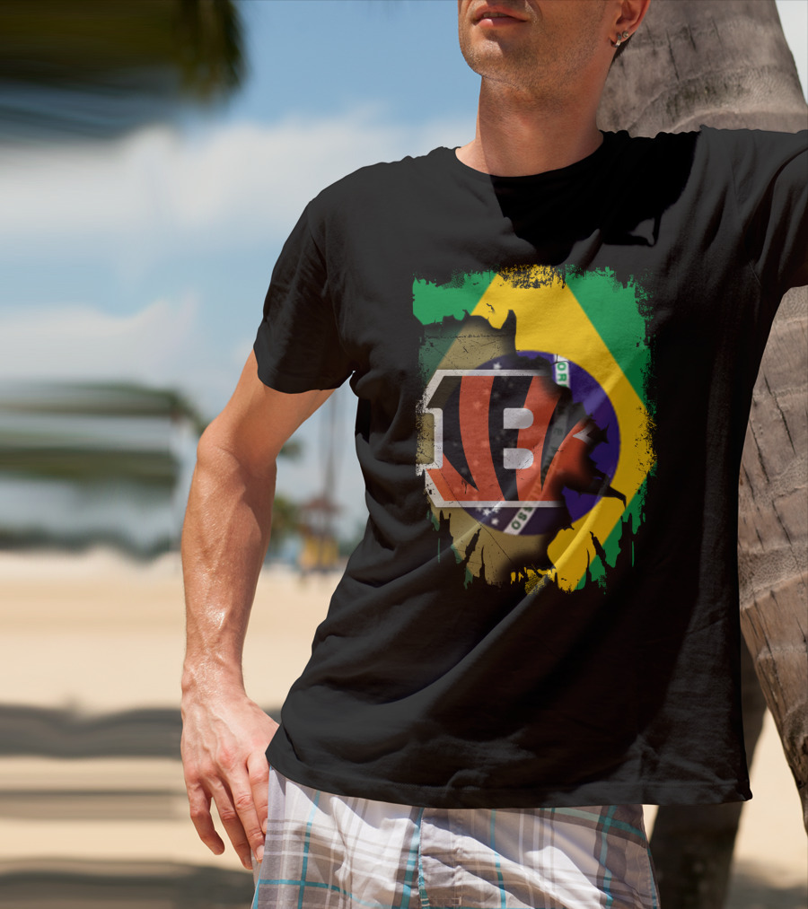 Together Brazil With Cincinnati Bengals Emblem And Flag Fusion T-Shirt