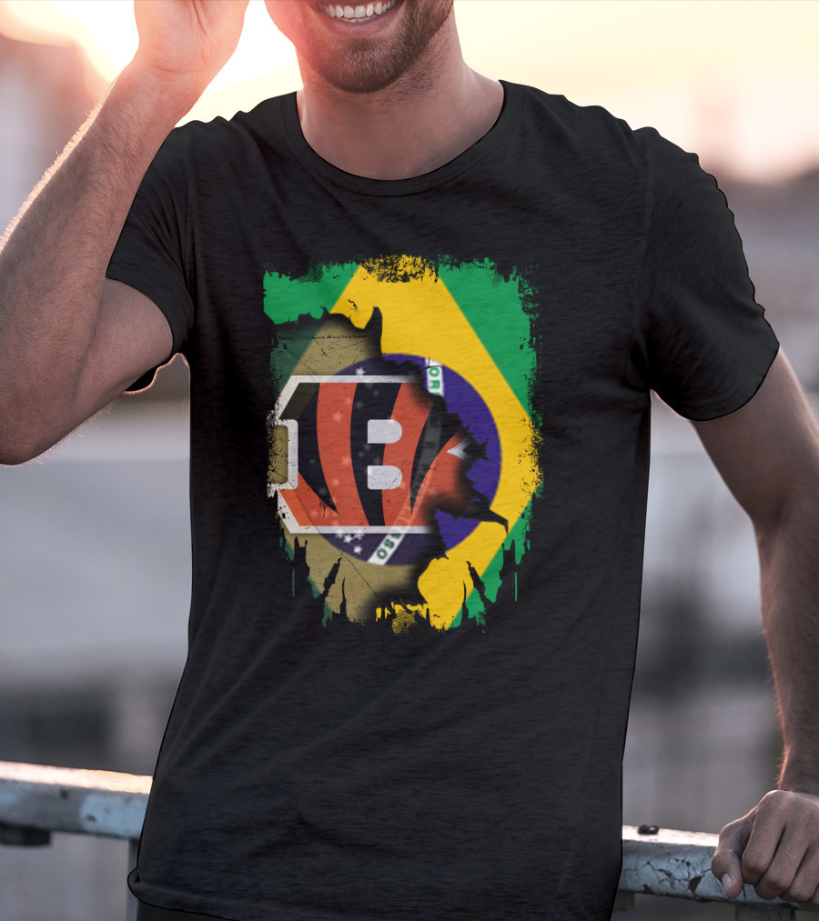 Together Brazil With Cincinnati Bengals Emblem And Flag Fusion T-Shirt
