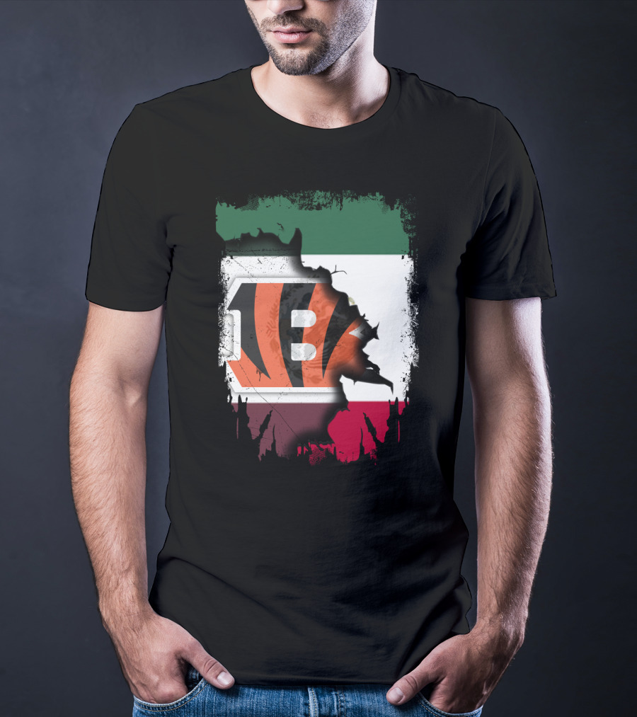 Bengals Logo Over Mexican Flag Together T-Shirt