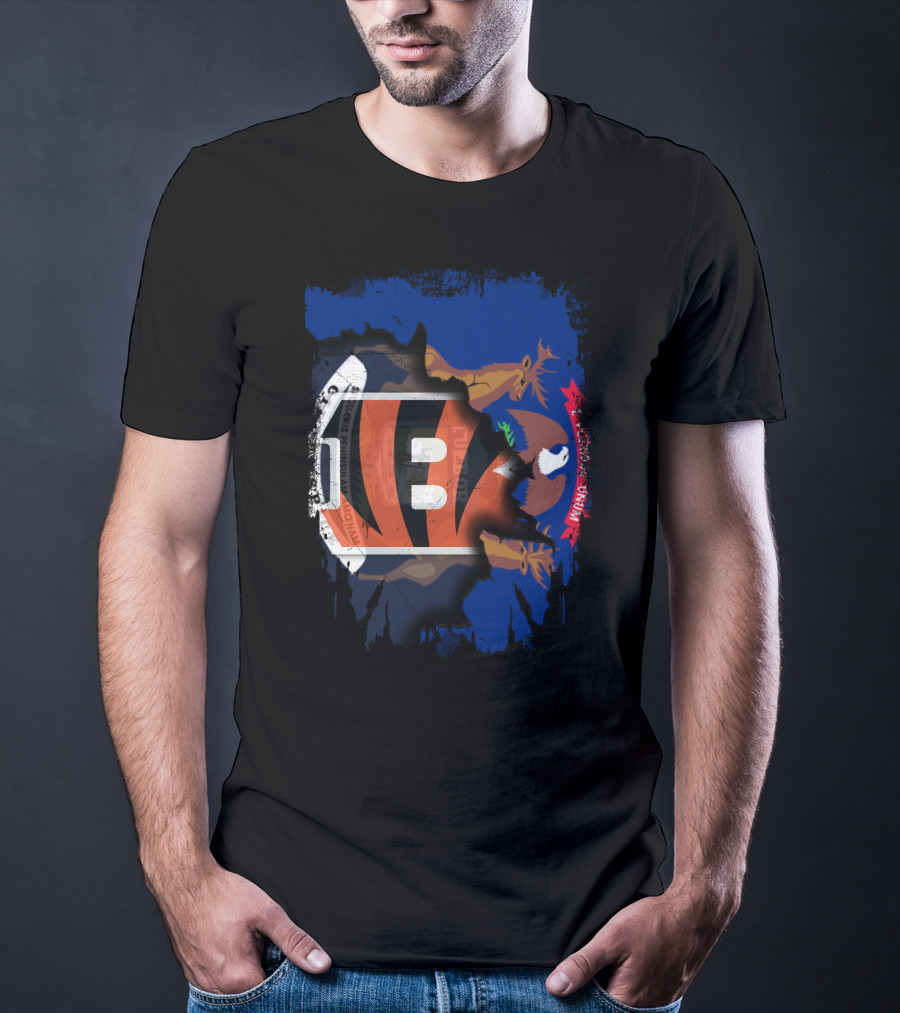 Together Michigan Bengals Football Emblem With State Flag T-Shirt