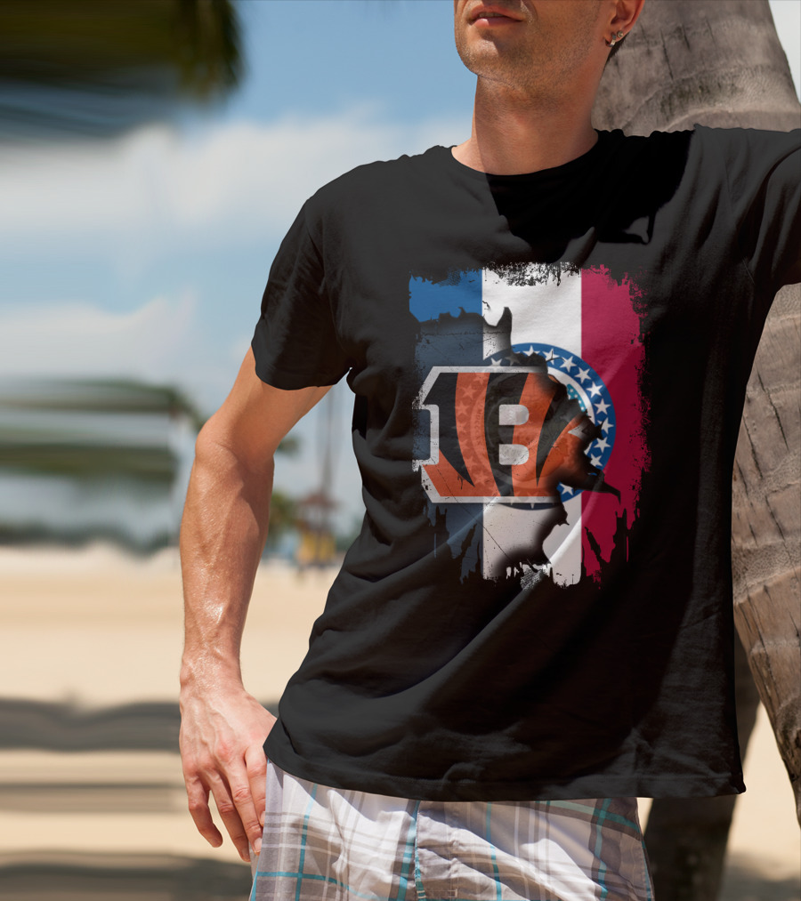 Missouri Flag With Cincinnati Bengals Logo Fusion T-Shirt
