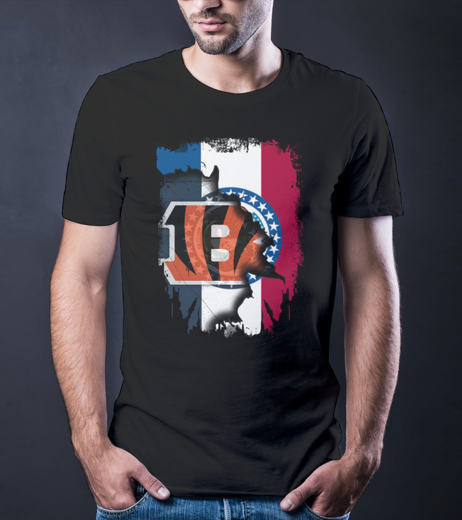 Missouri Flag With Cincinnati Bengals Logo Fusion T-Shirt