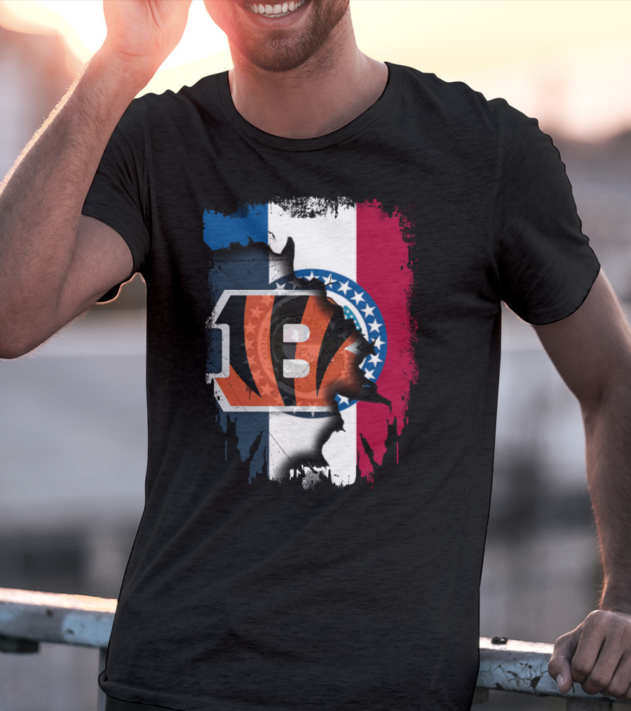 Missouri Flag With Cincinnati Bengals Logo Fusion T-Shirt