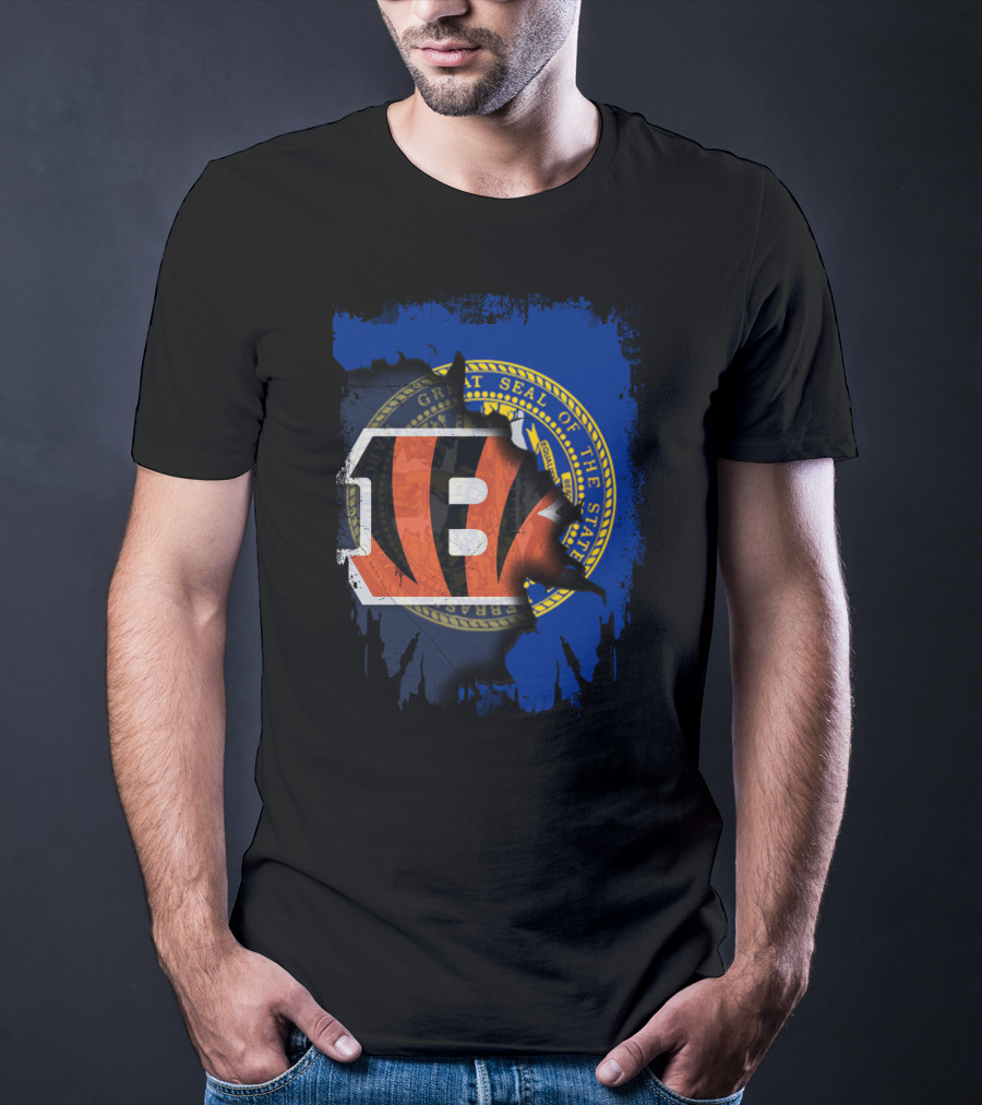 Nebraska State Seal With Cincinnati Bengals Logo Fusion T-Shirt