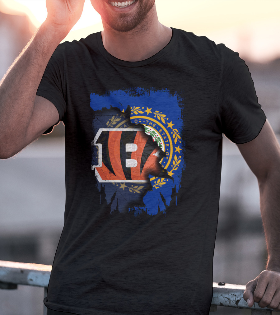 New Hampshire State Flag With Cincinnati Bengals Stripes T-Shirt