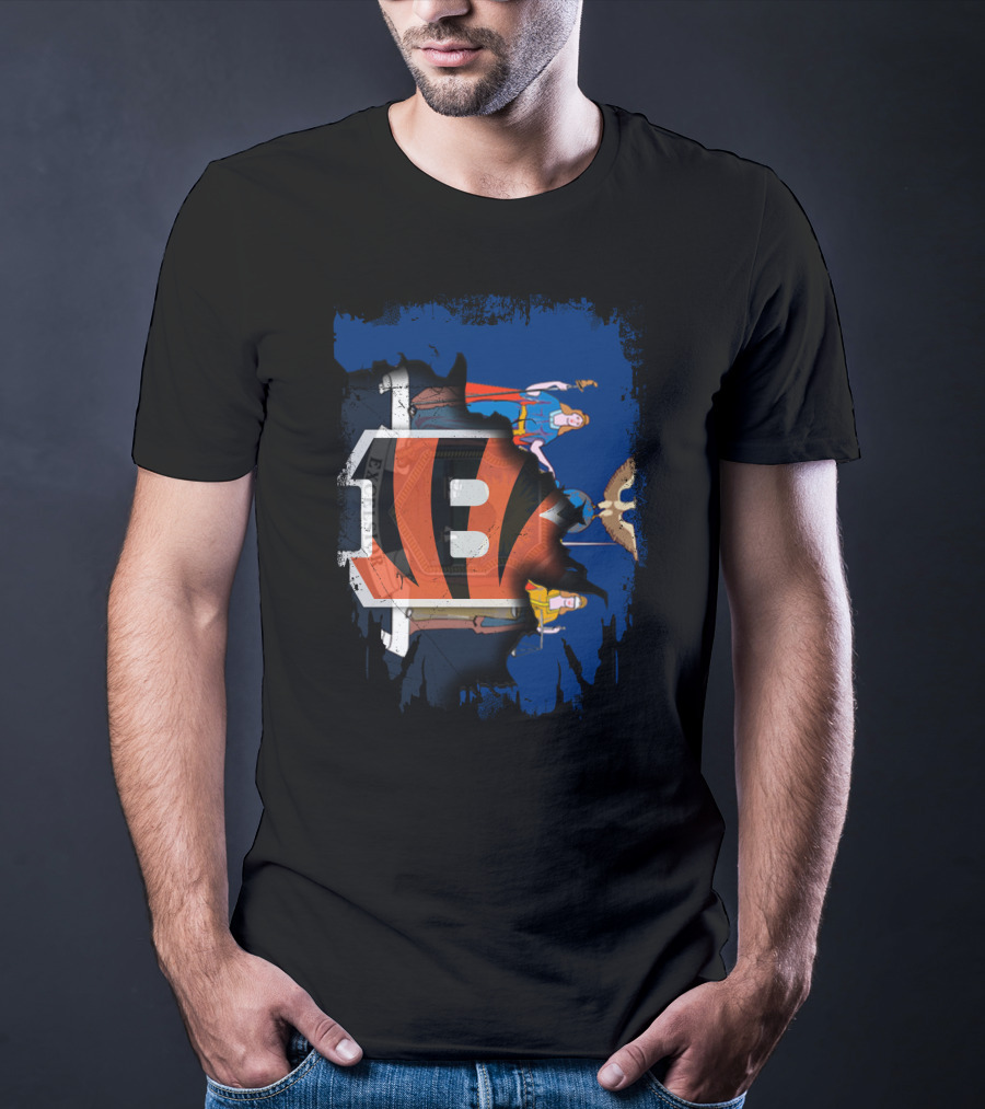 Together New York Bengals Helmet Comic Heroes Statue Of Liberty T-Shirt