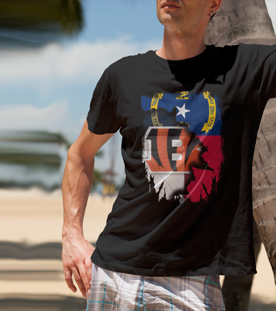 North Carolina State Flag Blended With Bengals Team T-Shirt