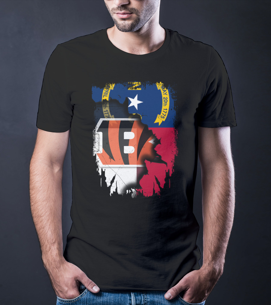 North Carolina State Flag Blended With Bengals Team T-Shirt