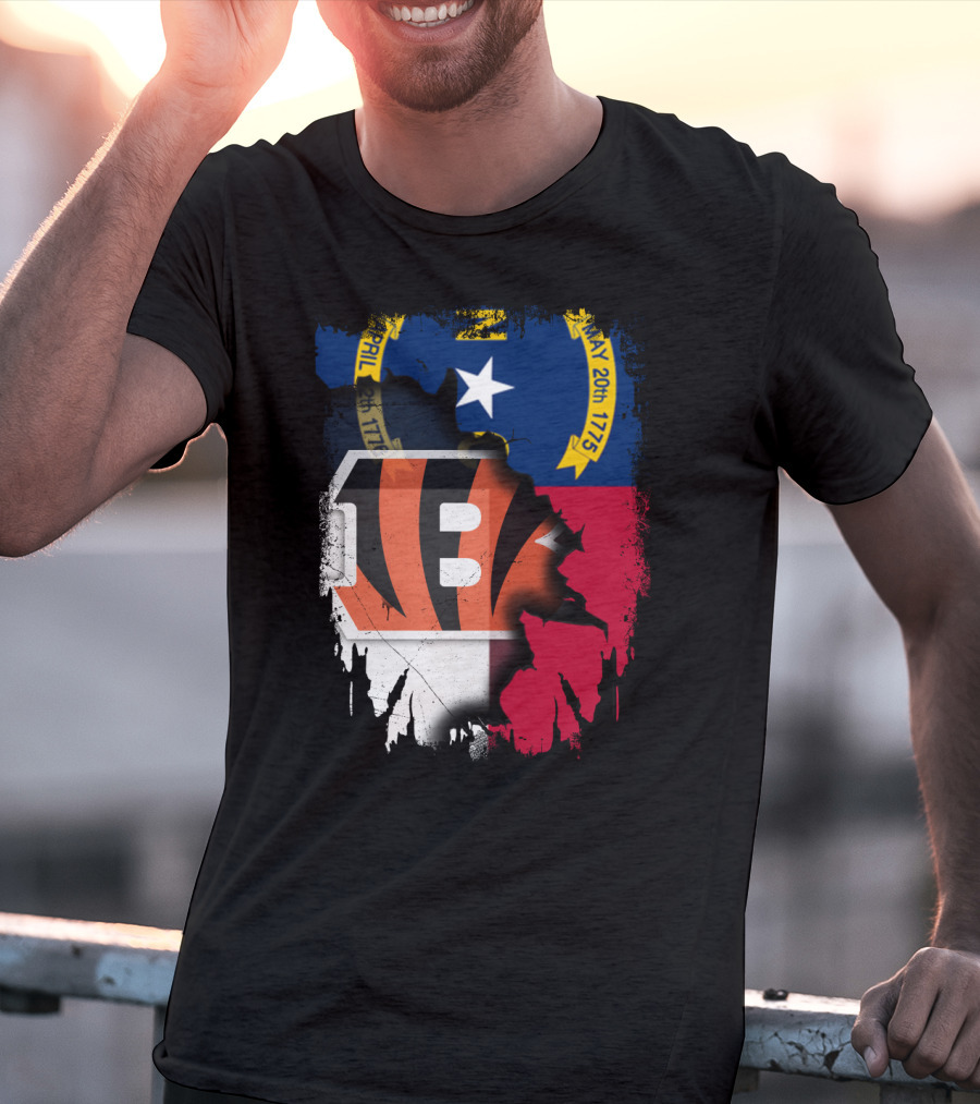 North Carolina State Flag Blended With Bengals Team T-Shirt