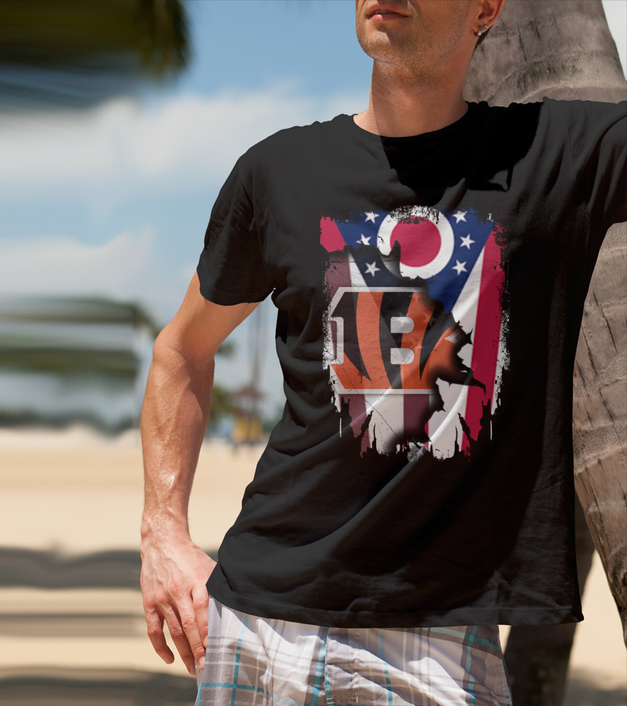 Together Ohio With Bengals Stripes And Ohio Flag Fusion T-Shirt
