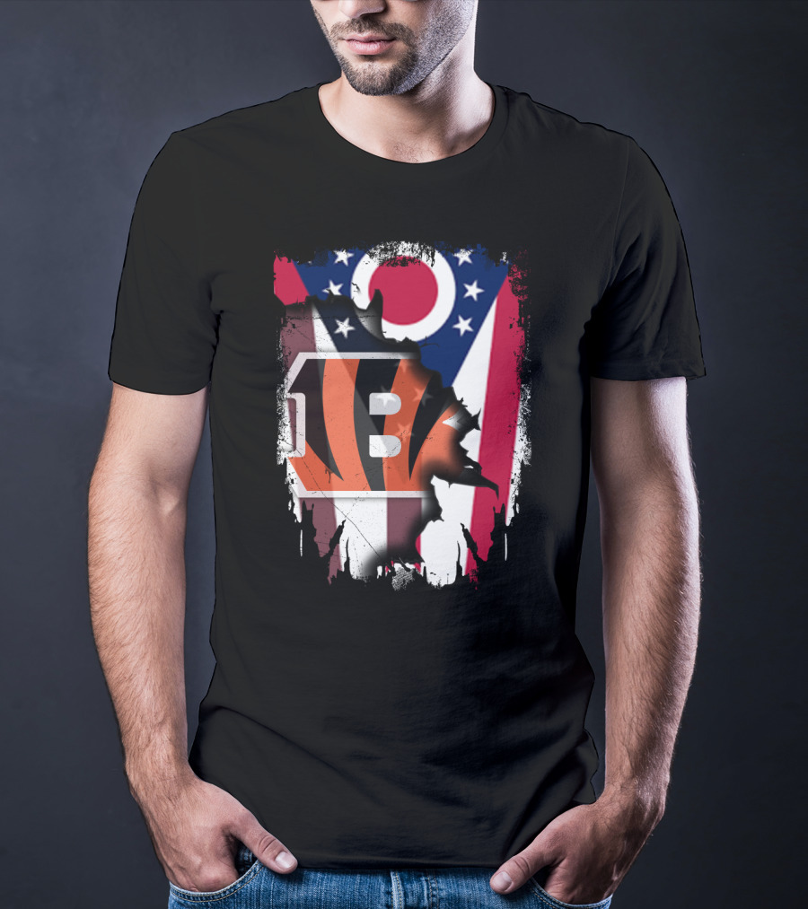 Together Ohio With Bengals Stripes And Ohio Flag Fusion T-Shirt