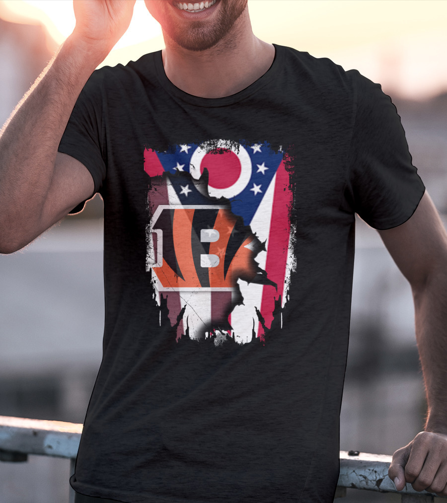 Together Ohio With Bengals Stripes And Ohio Flag Fusion T-Shirt