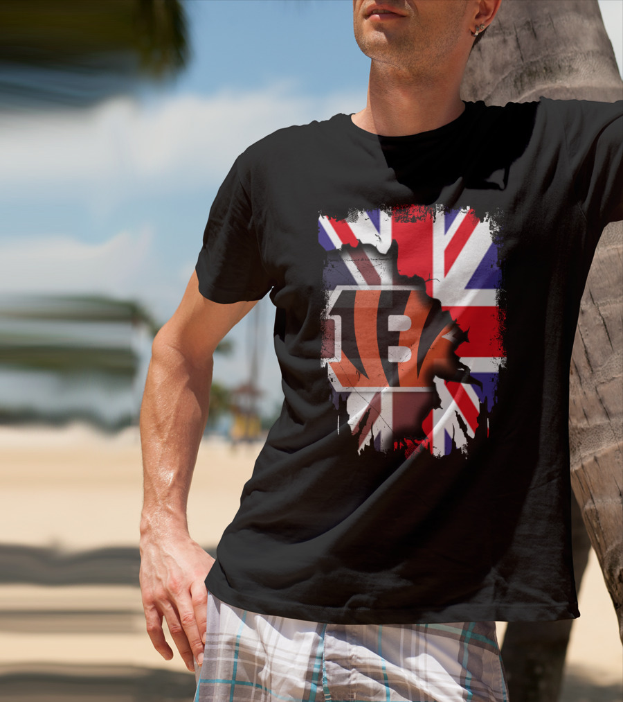 United Kingdom Flag With Cincinnati Bengals T-Shirt