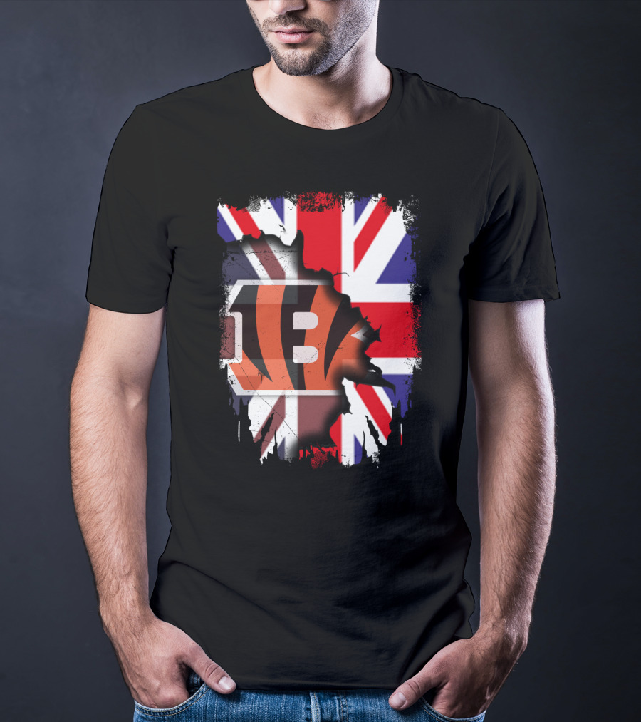 United Kingdom Flag With Cincinnati Bengals T-Shirt