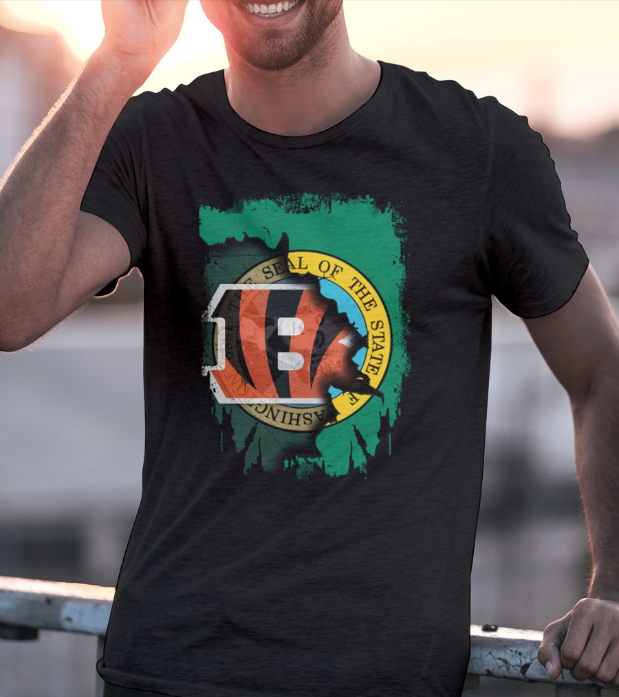 Washington State Seal With Cincinnati Bengals Logo Fusion T-Shirt
