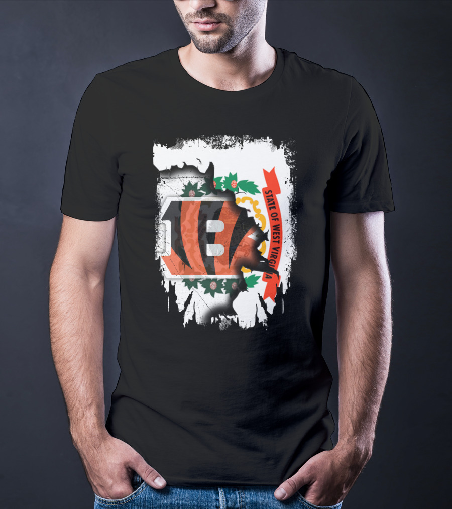 State Of West Virginia With Bengals Logo Integration T-Shirt