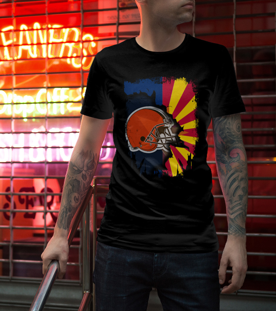 Arizona And Browns Together Football Helmet Fusion T-Shirt