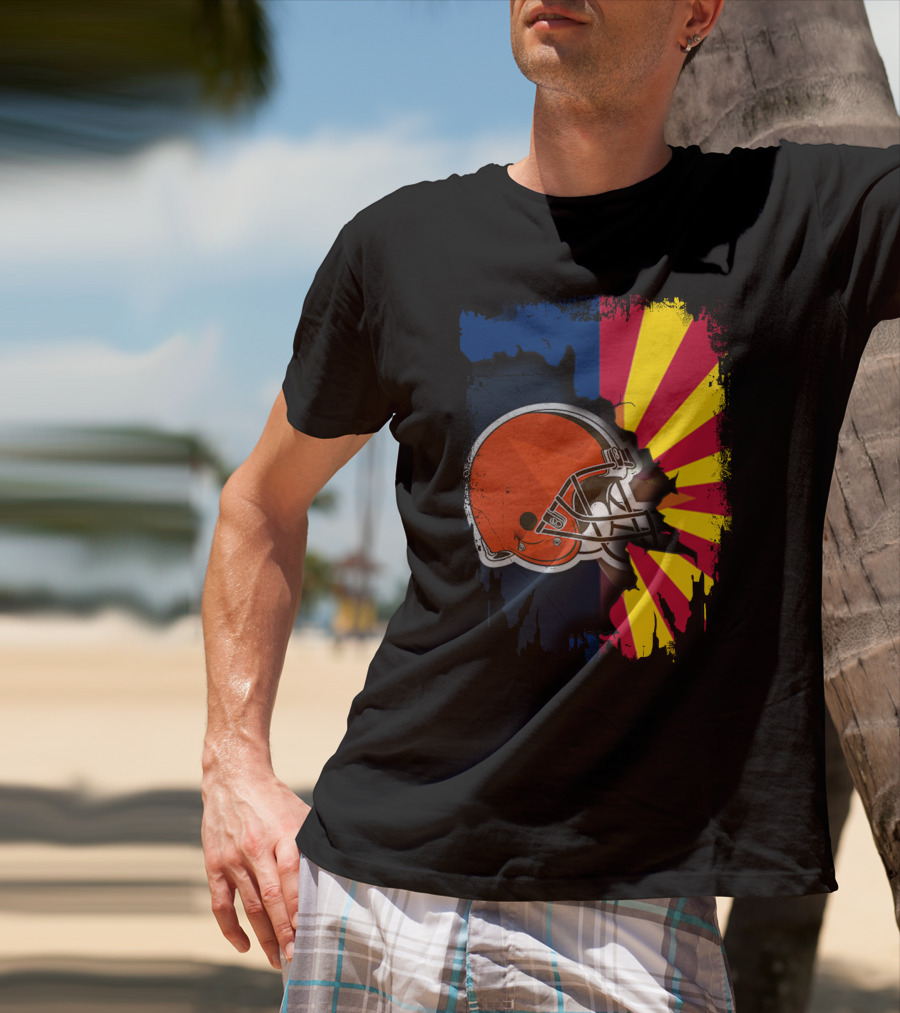 Arizona And Browns Together Football Helmet Fusion T-Shirt