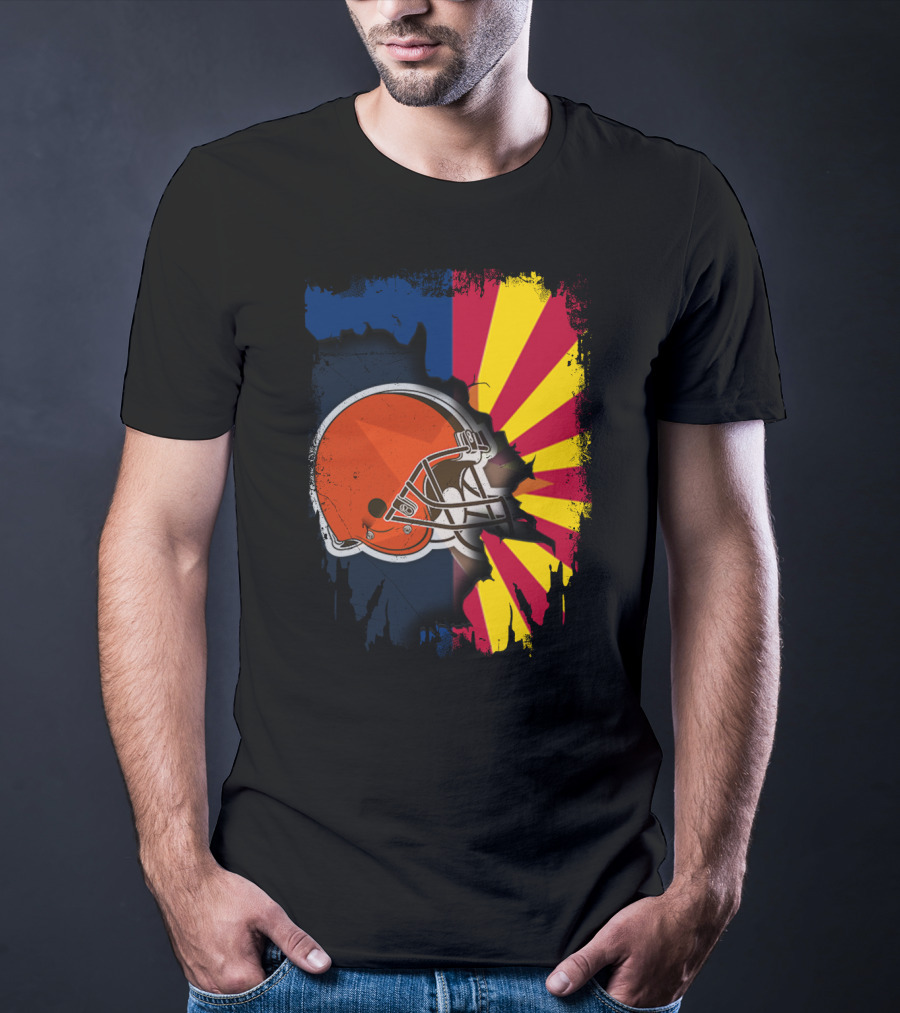 Arizona And Browns Together Football Helmet Fusion T-Shirt