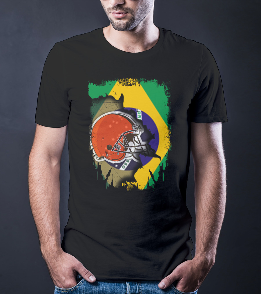 Together Brazil Browns Helmet Torn Flag Fusion T-Shirt
