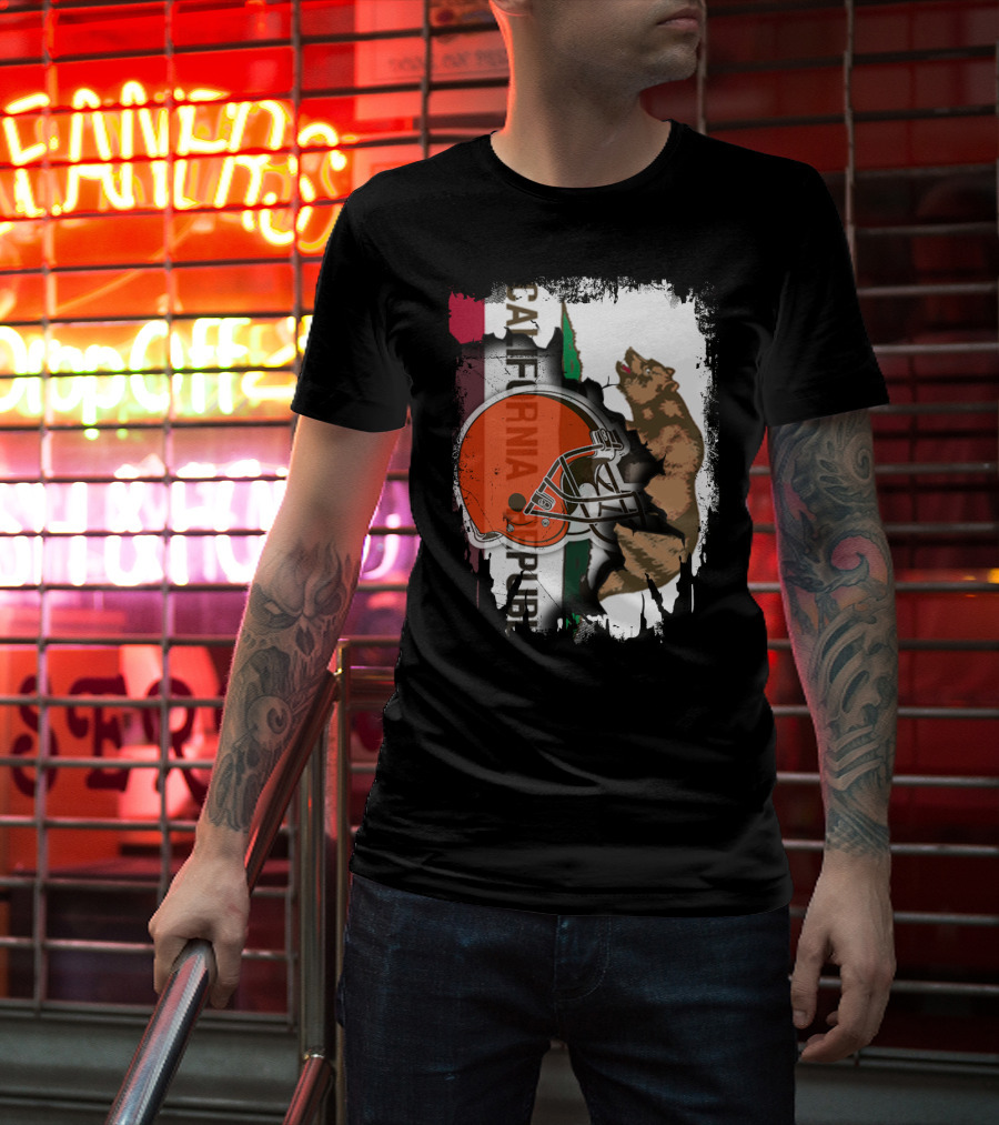 California Republic Browns Helmet Bear Football Fusion T-Shirt