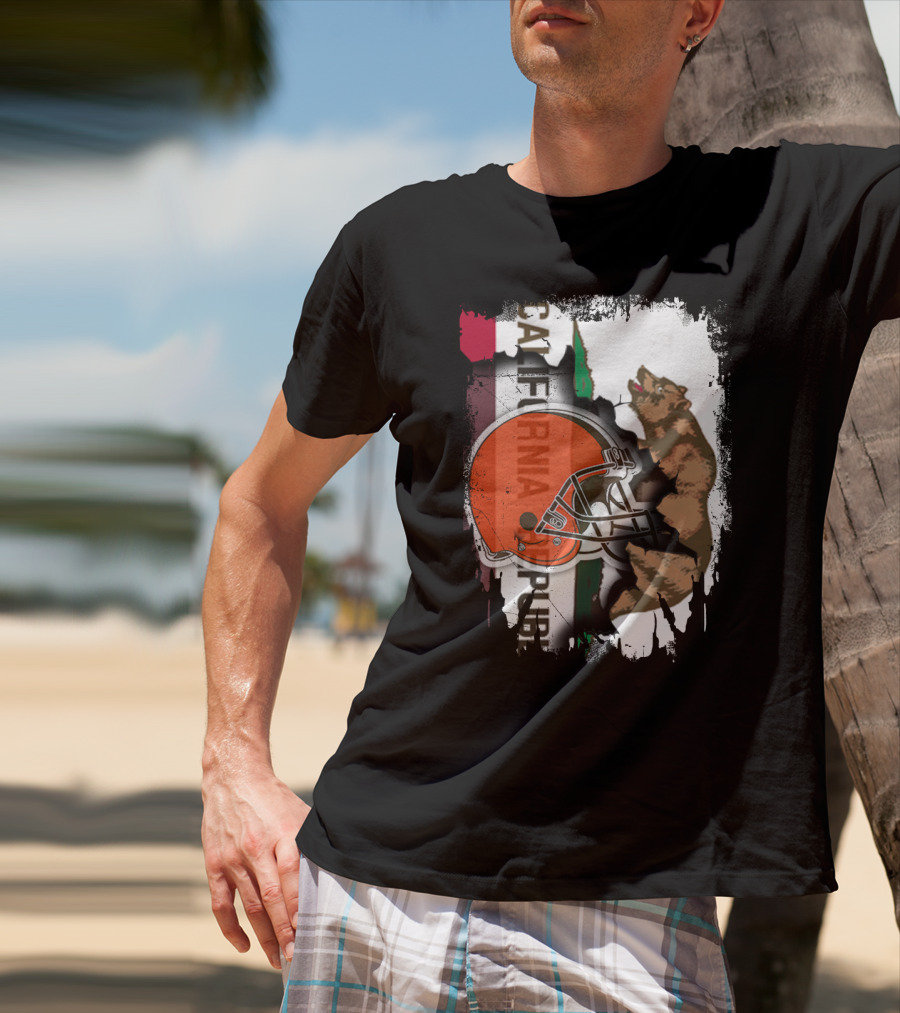 California Republic Browns Helmet Bear Football Fusion T-Shirt
