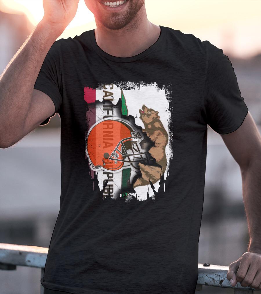 California Republic Browns Helmet Bear Football Fusion T-Shirt
