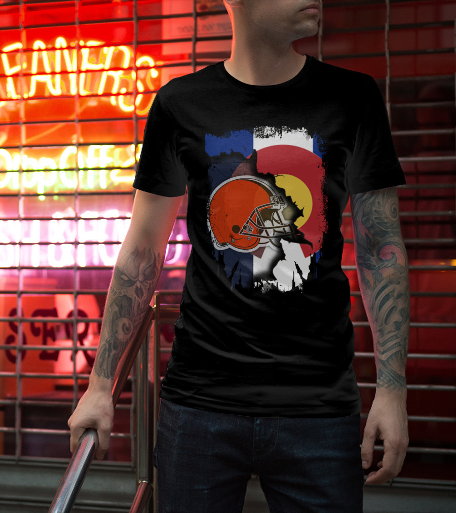 Together Colorado Cleveland Browns Helmet Flag Fusion T-Shirt