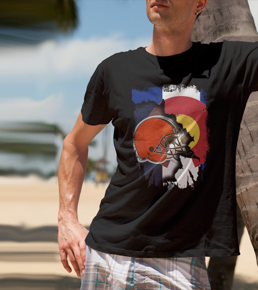 Together Colorado Cleveland Browns Helmet Flag Fusion T-Shirt