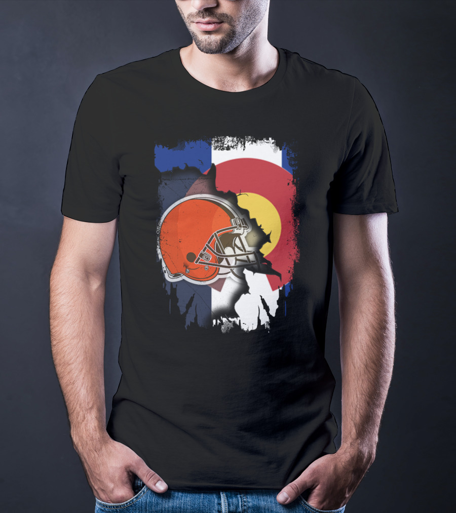 Together Colorado Cleveland Browns Helmet Flag Fusion T-Shirt