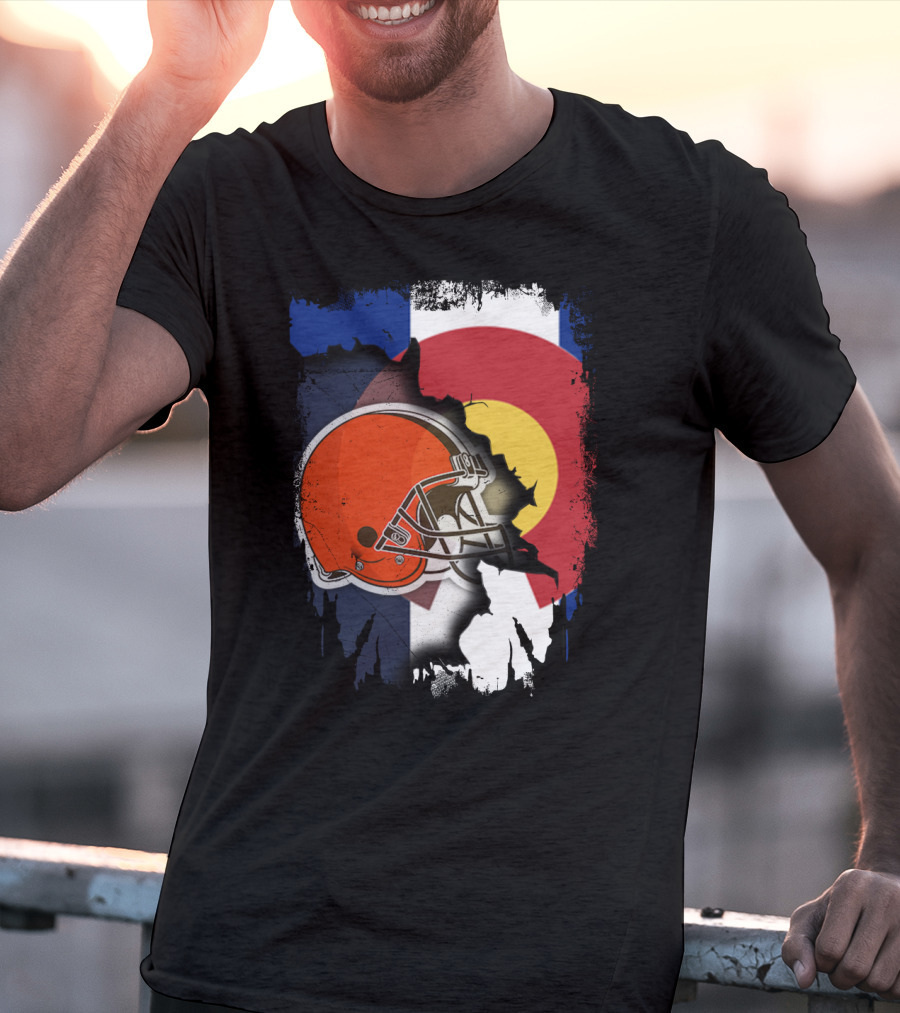 Together Colorado Cleveland Browns Helmet Flag Fusion T-Shirt