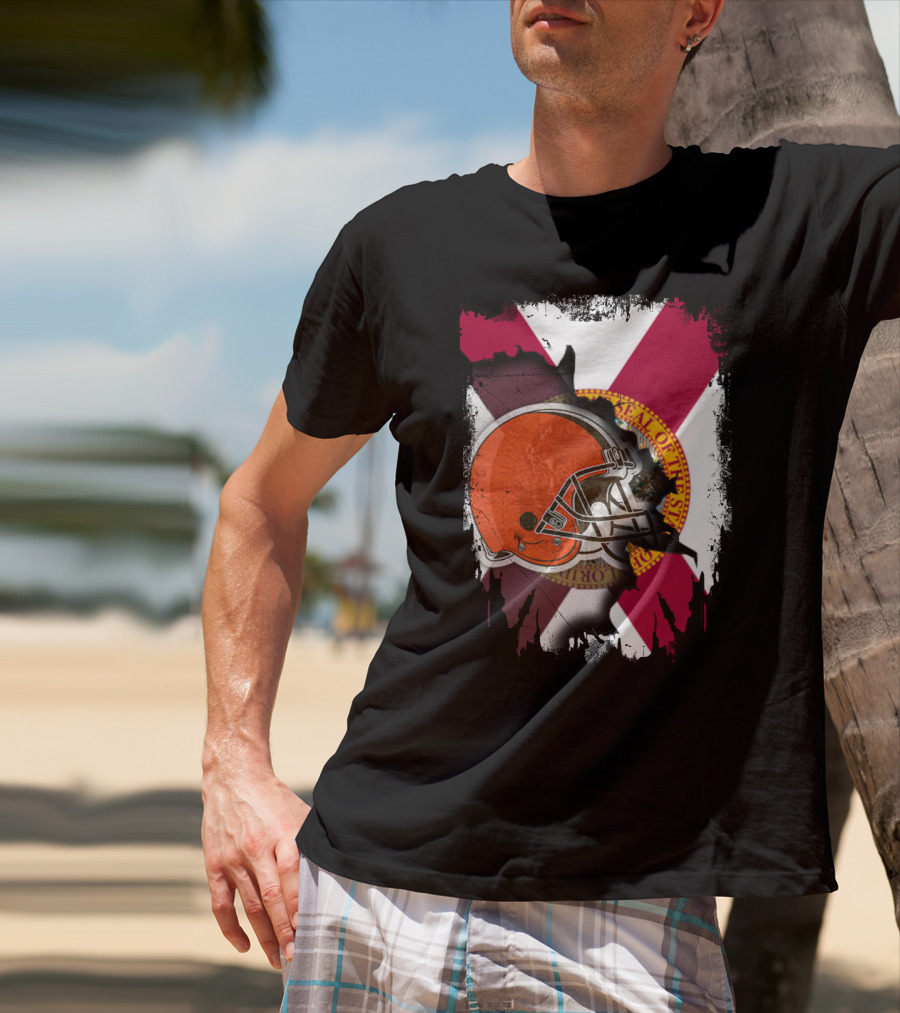 Florida State Flag And Cleveland Browns Helmet Together T-Shirt