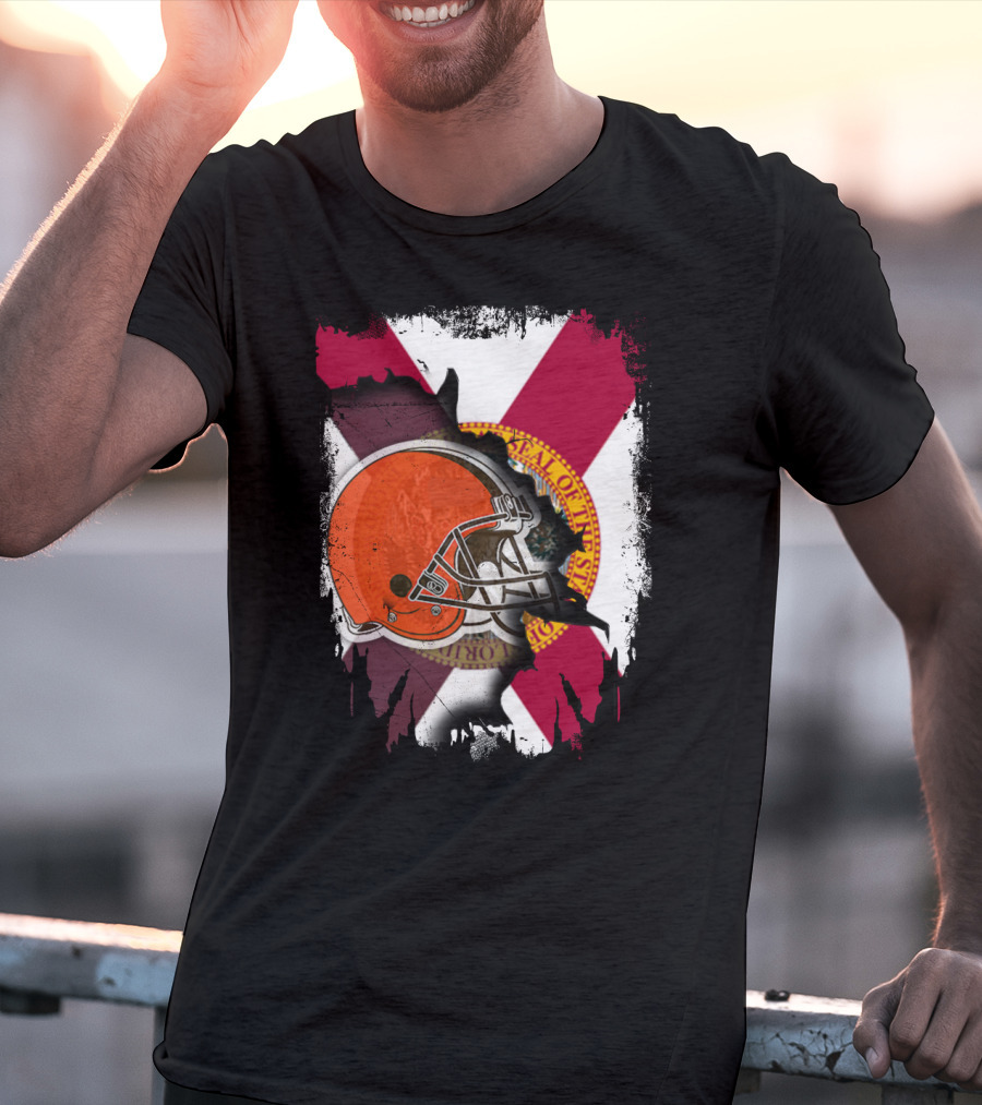 Florida State Flag And Cleveland Browns Helmet Together T-Shirt