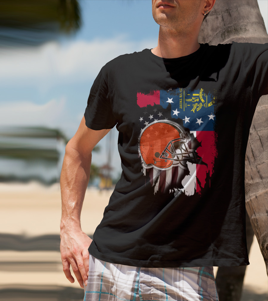 Georgia Flag Cleveland Browns Helmet Together T-Shirt