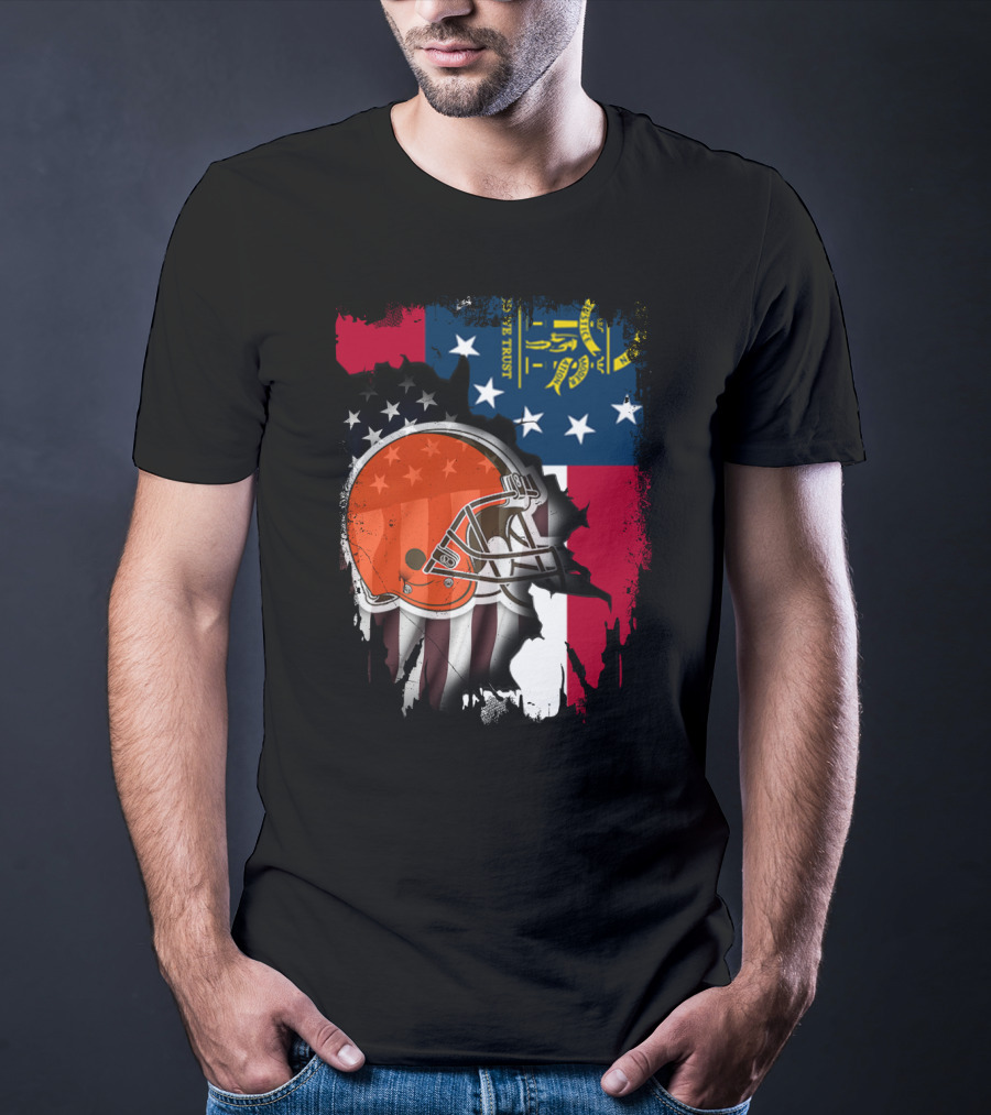 Georgia Flag Cleveland Browns Helmet Together T-Shirt