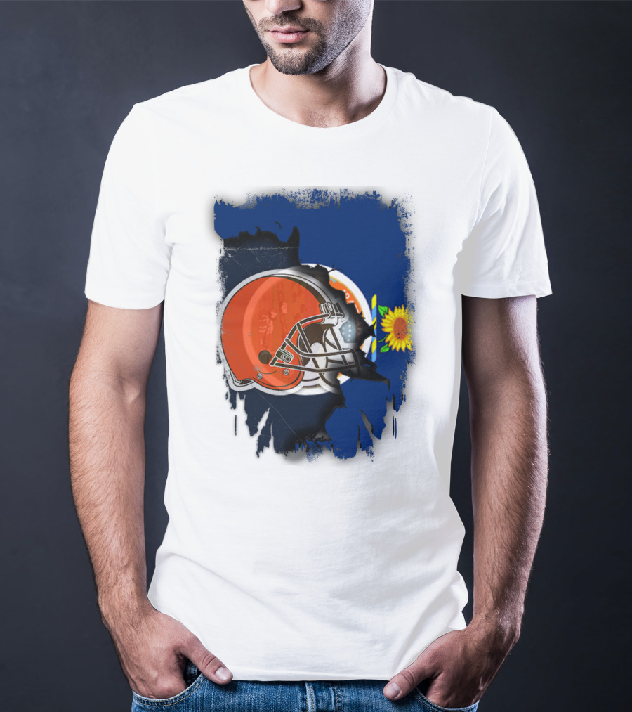 Kansas And Browns Helmet With Sunflower T-Shirt